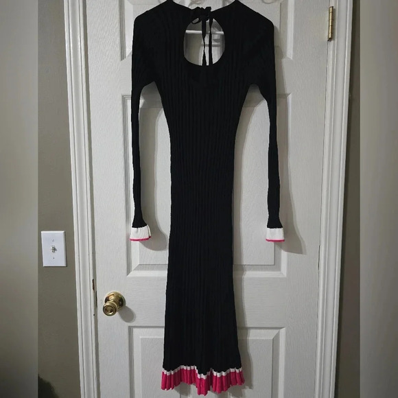 Prabal Gurung Pleated Sweater Sheath Dress, Back Cut-Out, Midi, Colorblock, EUC! - Picture 3 of 13